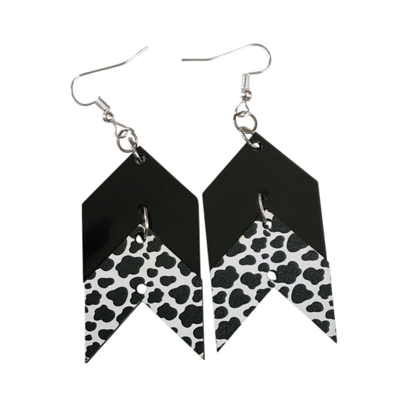 Cow Print & Black Chevron Drop Earrings - Picture 1 of 1